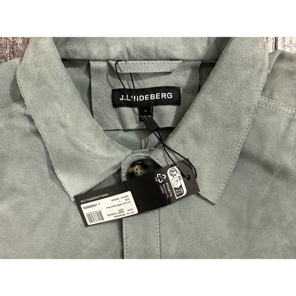 J. Lindeberg Shorty SS Suede Shirt color dream blue sz L NWT MSPR 499 - Picture 2 of 5